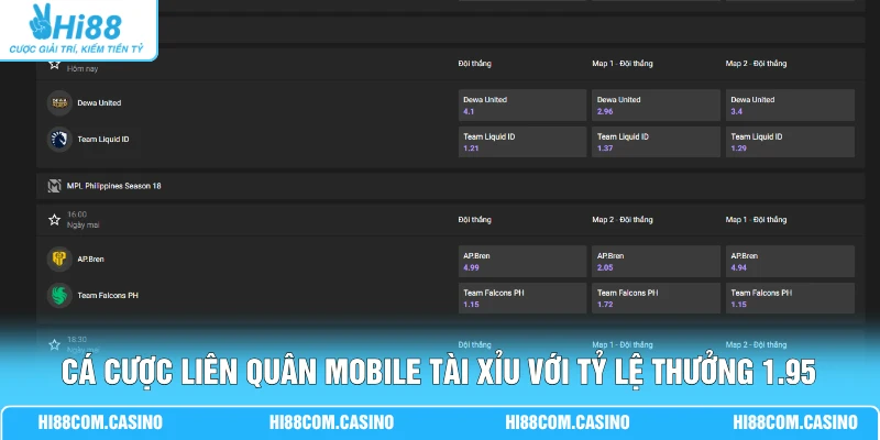 Cá cược Liên Quân Mobile Tài Xỉu với tỷ lệ thưởng 1.95
