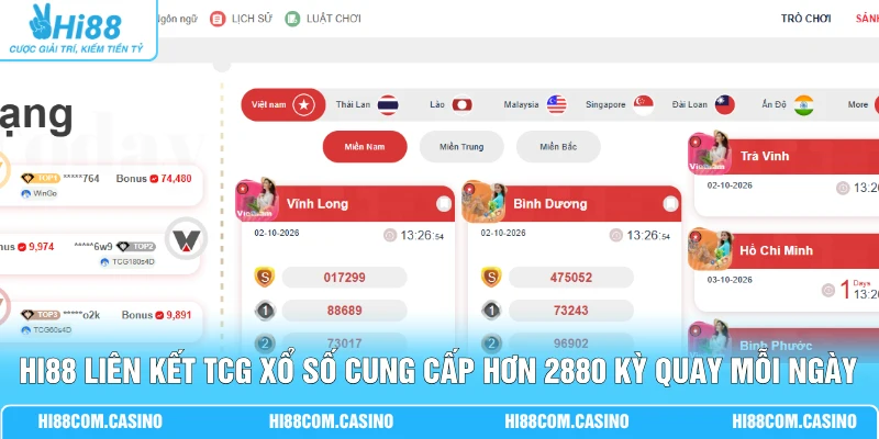 Hi88 liên kết TCG xổ số cung cấp hơn 2880 kỳ quay mỗi ngày