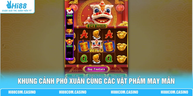 Khung cảnh phố xuân cùng các vật phẩm may mắn