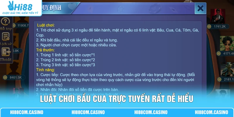 Luật chơi bầu cua trực tuyến rất dễ hiểu