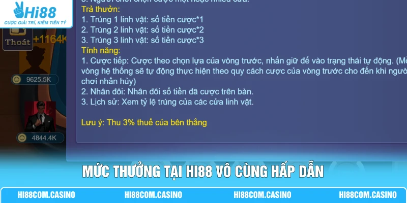 Mức thưởng tại Hi88 vô cùng hấp dẫn