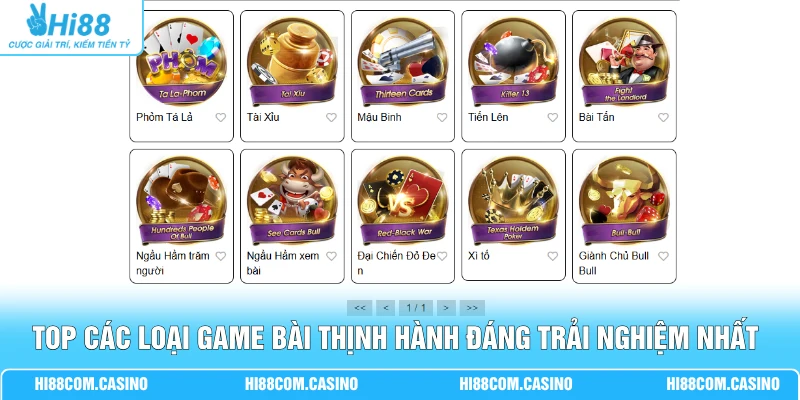Top các loại game bài thịnh hành đáng trải nghiệm nhất tại Hi88